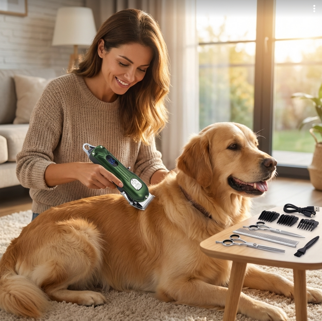 Dog Grooming Kit – 7000 RPM Cordless Clipper with All-Metal Body & 4 Guide Combs