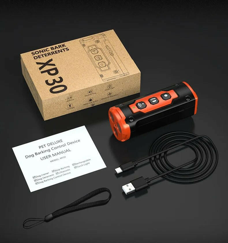 Ultrasonic Dog Training Device – 3 Sonic Emitters, 50ft Range & LED Flashlight