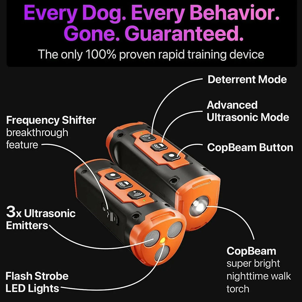 Ultrasonic Dog Training Device – 3 Sonic Emitters, 50ft Range & LED Flashlight